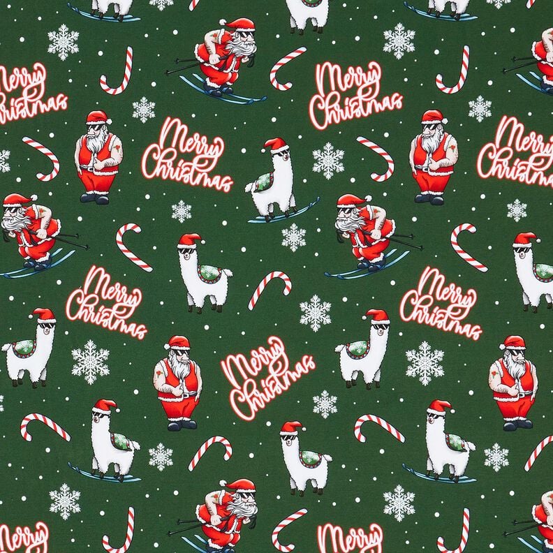 French Terry Sweat de verão Pai Natal e lama | Glitzerpüppi – verde pinheiro/cor de malagueta,  image number 1