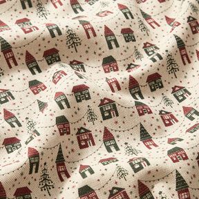 Tecido para decoração Meio linho Panamá Aldeia de inverno – natural/pinheiro escuro, 