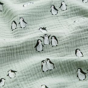 Musselina/ Tecido plissado duplo Pinguins felizes – verde amarelado, 