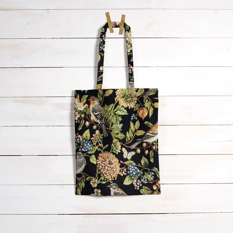Tecido para decoração Gobelina flores e pássaros – preto/verde,  image number 6