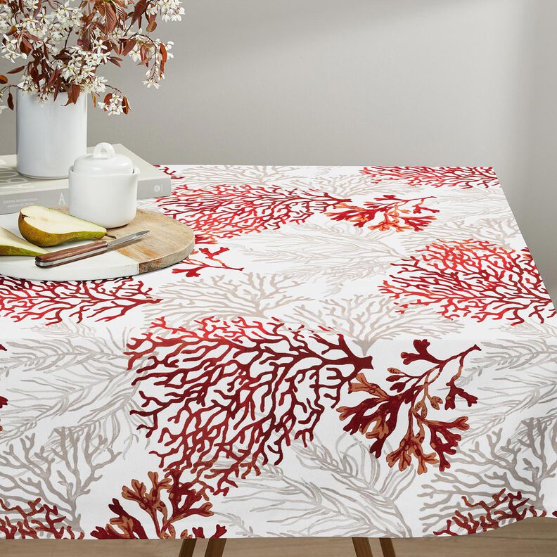 Tecido de algodão Cretone Grandes corais – branco/laranja-pêssego,  image number 6