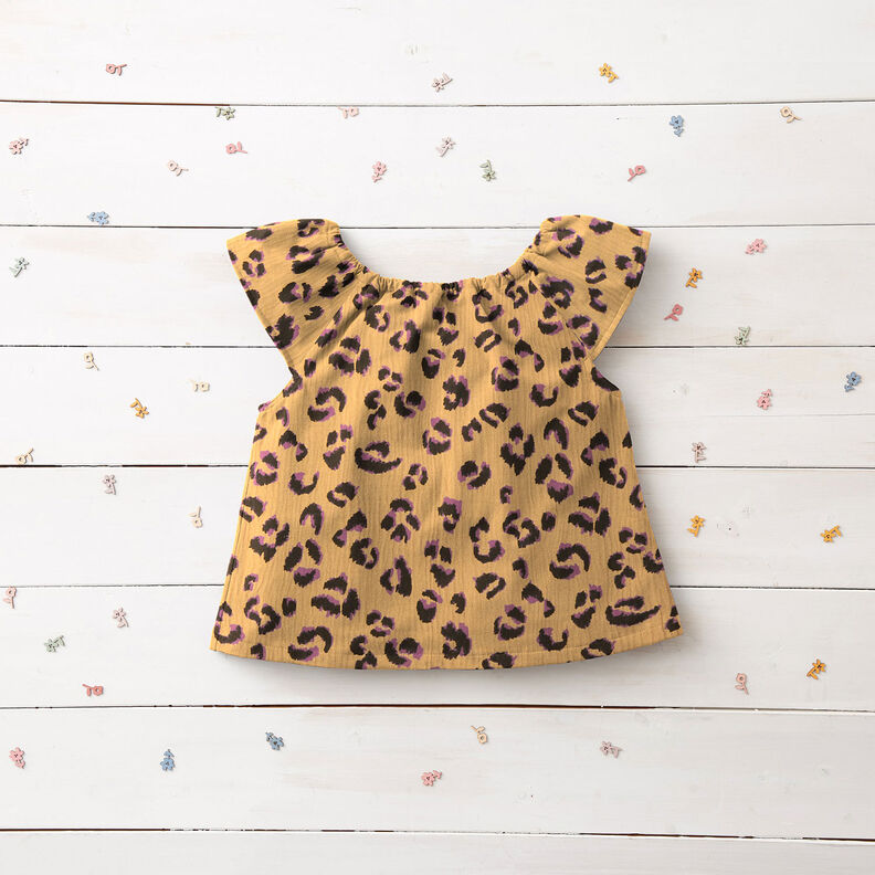 Musselina/ Tecido plissado duplo Leopardo – ouro velho/vermelho violeta médio,  image number 6