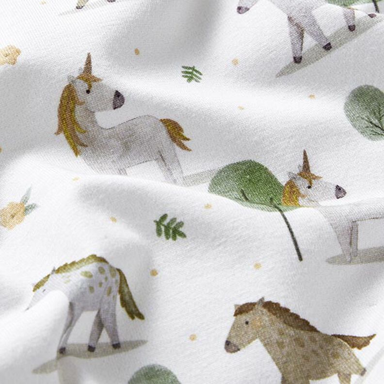 Jersey de algodão orgânico Cavalos e unicórnios Impressão Digital – branco sujo,  image number 2
