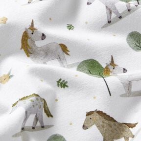 Jersey de algodão orgânico Cavalos e unicórnios Impressão Digital – branco sujo, 