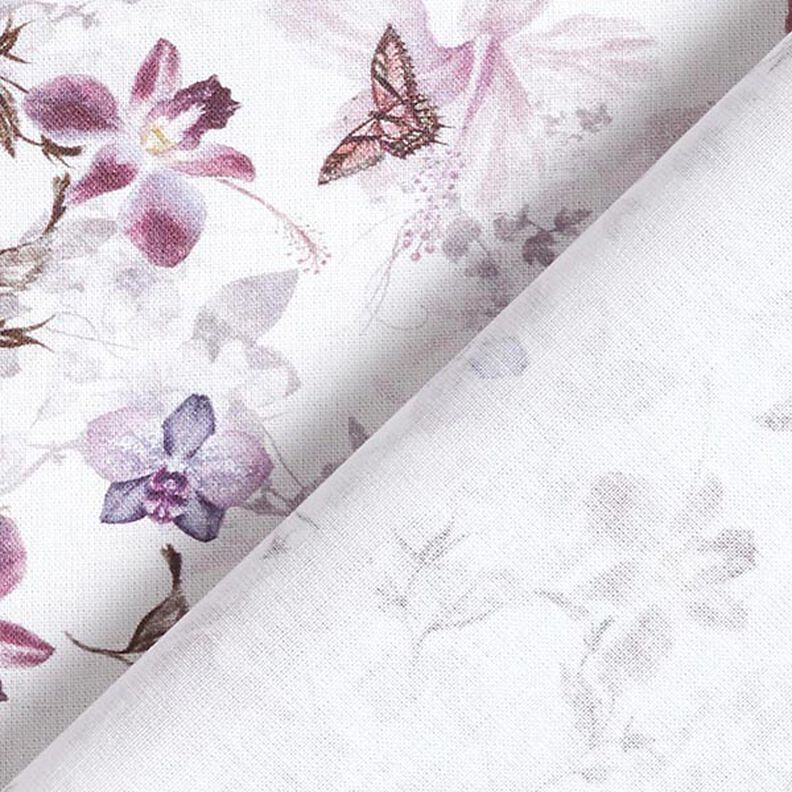 Tecido para decoração Popelina de algodão Borboletas e Orquídeas – púrpura média,  image number 4