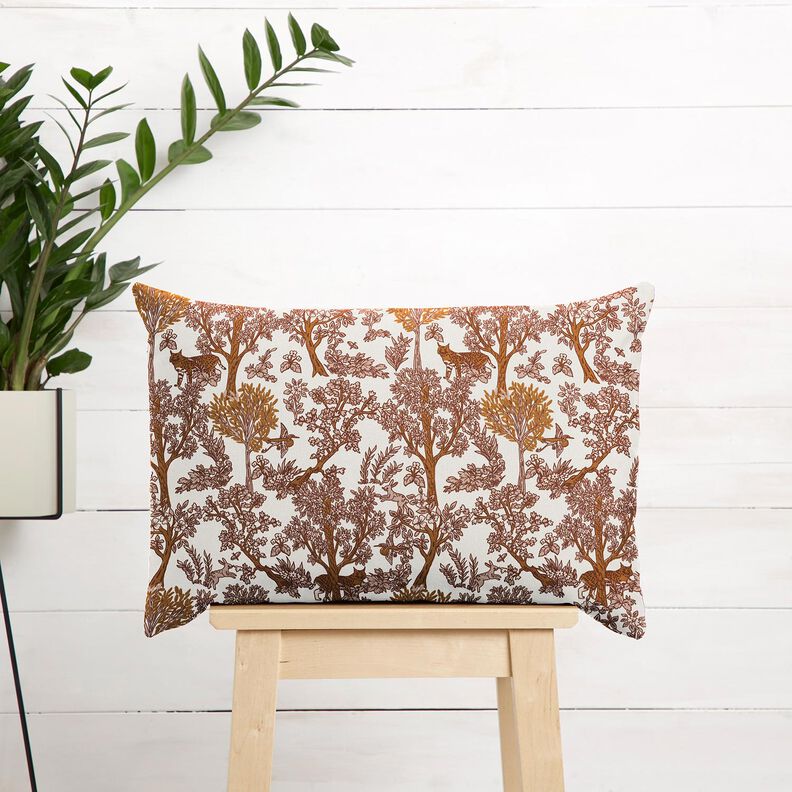 Tecido para decoração Meio linho Panamá Animais na floresta – branco/cor de caramelo,  image number 6