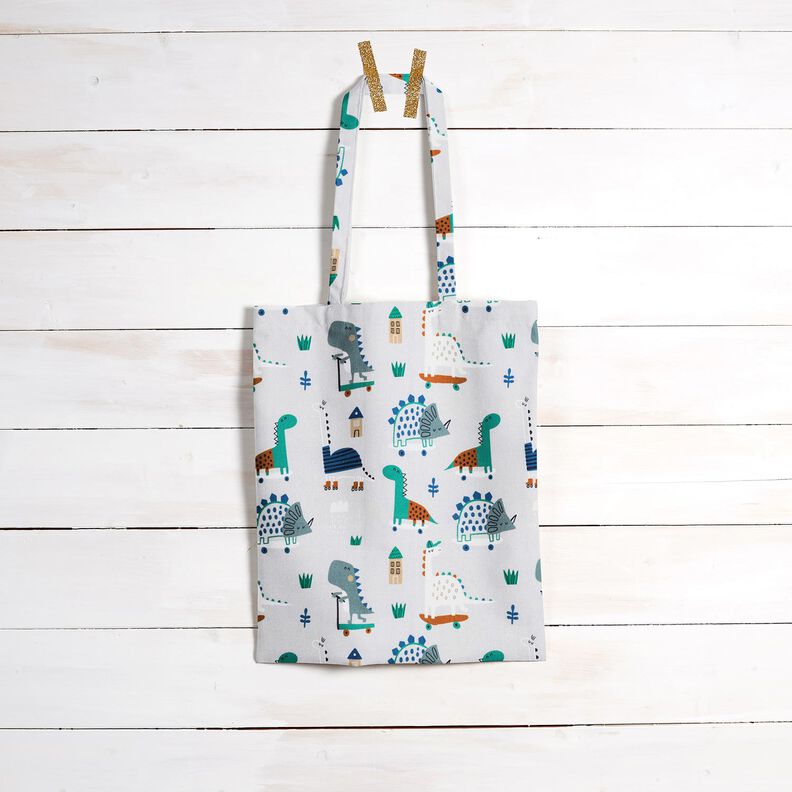 Tecido para decoração Meio linho Panamá Dinossauros de skate – cinzento-prateado/hortelã-pimenta,  image number 8