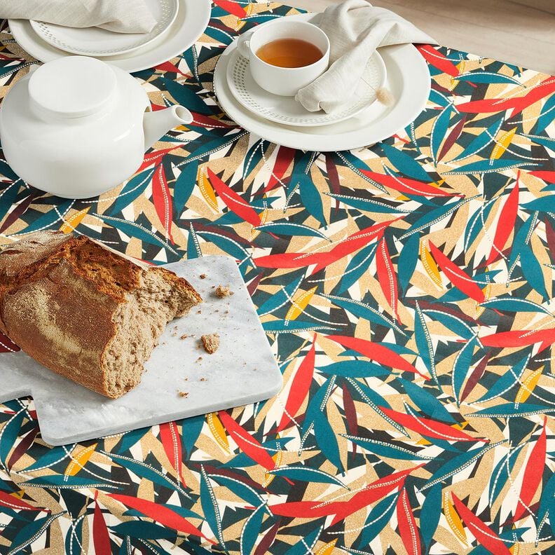 Algodão revestido Folhas delicadas – carmin/azul petróleo,  image number 7