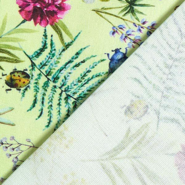 Tecido para exteriores Lona Flores silvestres e Insetos – verde pastel,  image number 4