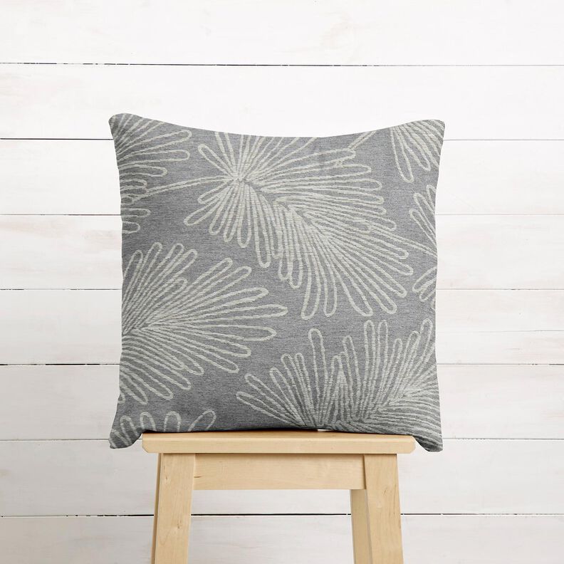 Tecido para decoração Jacquard Contornos de folhas – cinzento,  image number 7