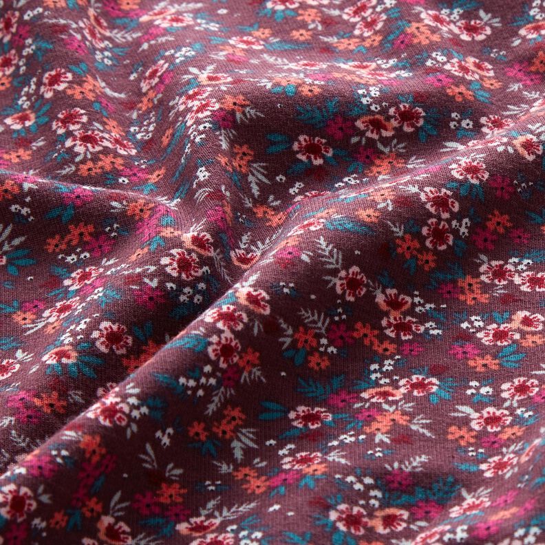 Jersey de algodão Mar de florzinhas – merlot/cor de coral,  image number 2