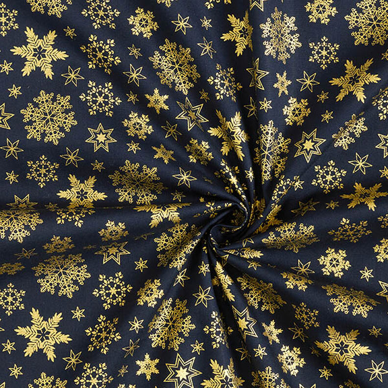 Tecido de algodão Popelina Cristais de neve – azul-noite/dourado,  image number 3