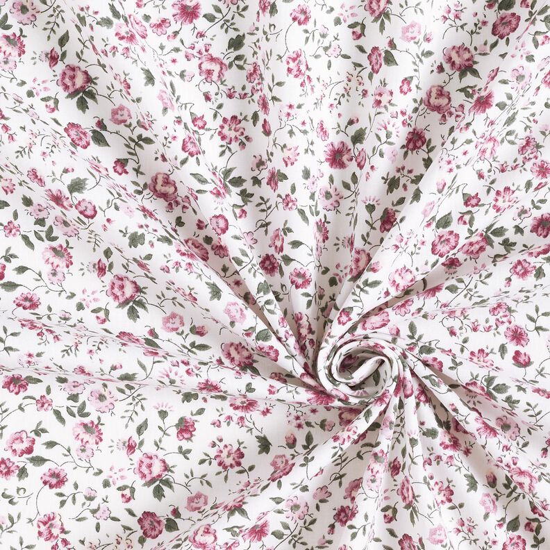 Popelina de algodão Rosas delicadas – branco/malva,  image number 3