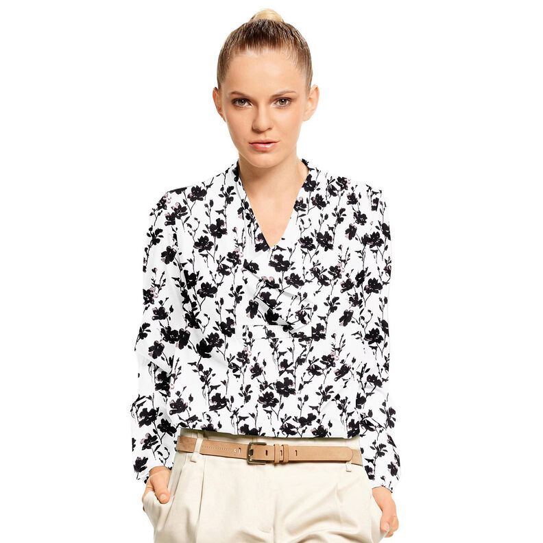 Tecido de viscose Estampado floral abstrato – branco/preto,  image number 5