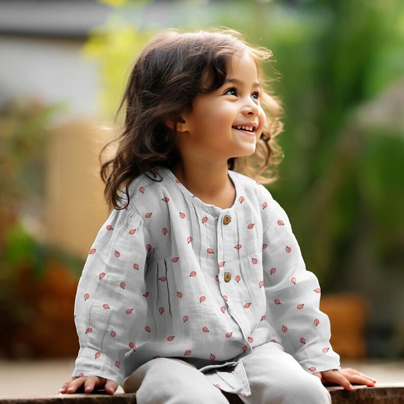 Musselina/ Tecido plissado duplo Joaninha Impressão Digital | Poppy Fabrics – branco,  image number 6