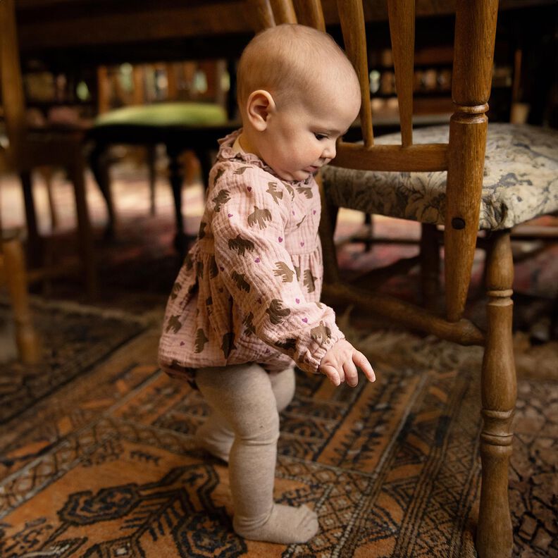 GOTS Musselina/ Tecido plissado duplo Pássaros e corações | Poppy Fabrics – rosa embaçado,  image number 7