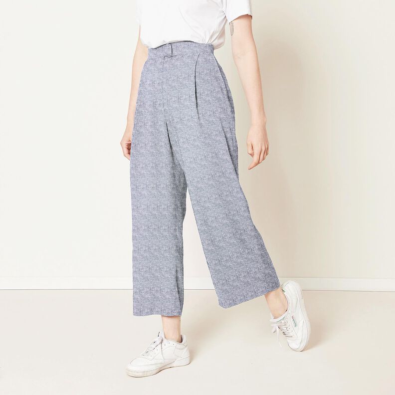 Mistura de linho e algodão Riscas estreitas – azul-noite/branco,  image number 6