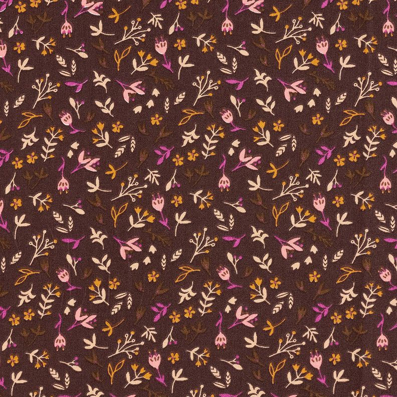 Tecido de algodão Cretone Ramos pequenos – castanho escuro/uva,  image number 1