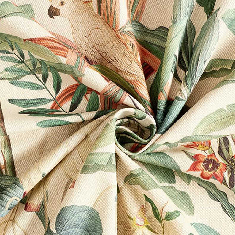Tecido para decoração Meio linho Panamá Papagaio da selva – natural/verde,  image number 3