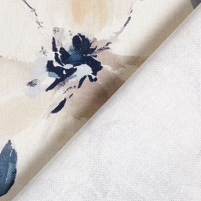 Tecido para decoração Meio linho Panamá Flores grandes – amêndoa/azul,  image number 4