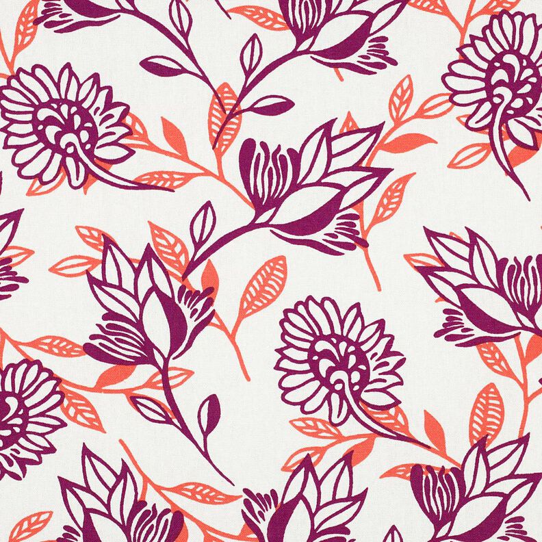 Mix de linho e viscose Flores | Poppy Fabrics – marfim/uva,  image number 1