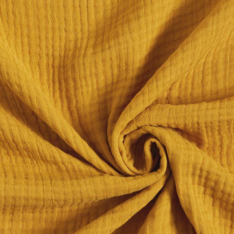 GOTS Musselina de algodão de três camadas – amarelo-caril,  image number 1