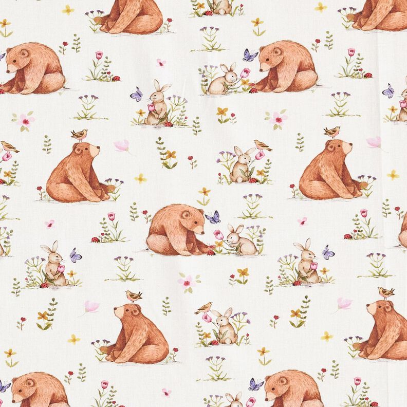 Popelina de algodão Lebre e urso Impressão Digital – marfim,  image number 1