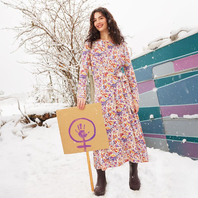 Jersey de viscose Flores e Ornamentos | Katia Fabrics – creme/lavanda,  image number 5