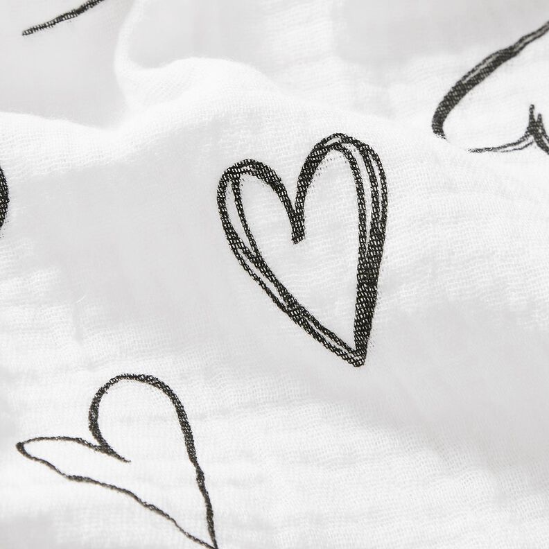 Musselina/ Tecido plissado duplo Rabisco Corações – marfim,  image number 2