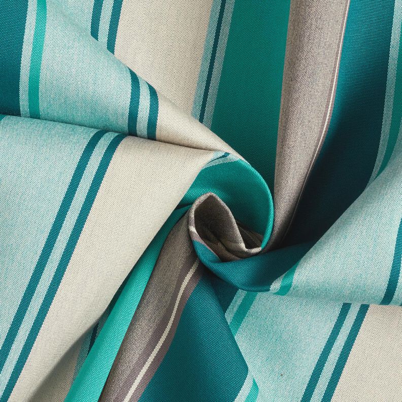 Tecido para exteriores Lona Riscas mistas – pinheiro azul/greige,  image number 3