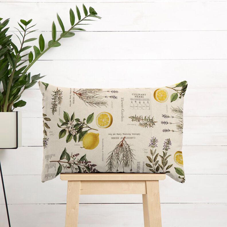 Tecido para decoração Meio linho Panamá Ervas aromáticas – natural/amarelo,  image number 7