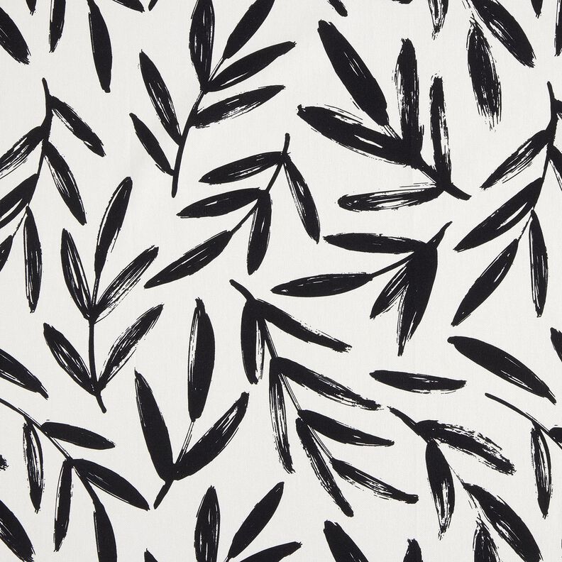 Tecido para decora&ccedil;&atilde;o Meio linho Panam&aacute; Folhas minimalistas &ndash; preto/marfim,  image number 1
