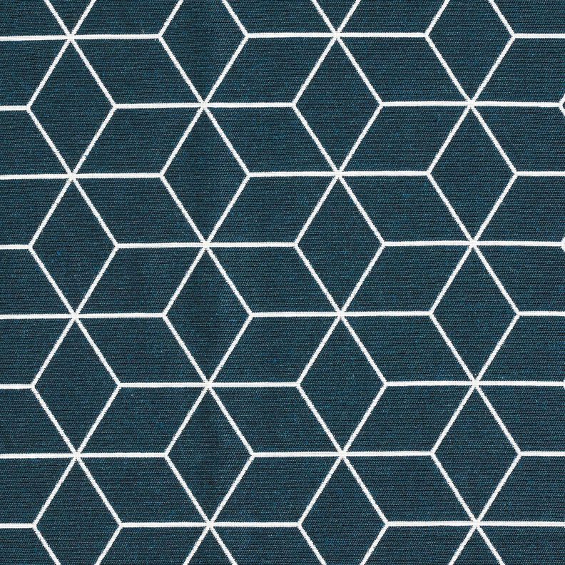 Tecido para decoração Jacquard Cubos modernos – azul-noite/marfim,  image number 1
