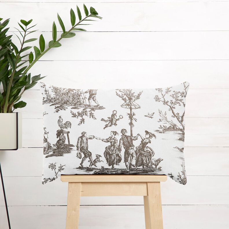 Tecido para decoração Meio linho Panamá Dançarinos felizes 280 cm – taupe/branco,  image number 7