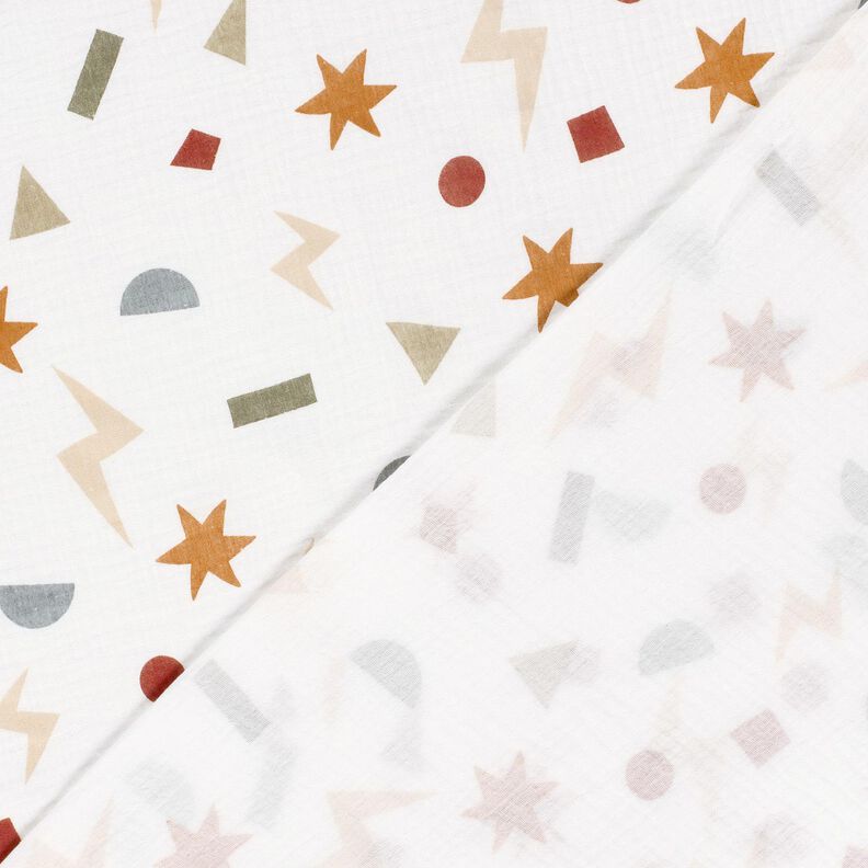 Musselina/ Tecido plissado duplo S&iacute;mbolos geom&eacute;tricos &ndash; marfim/cor de caramelo,  image number 4