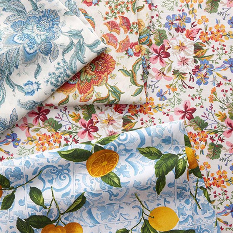 Tecido para decoração Lona Ornamentos florais orientais 280 cm – branco/azul,  image number 5