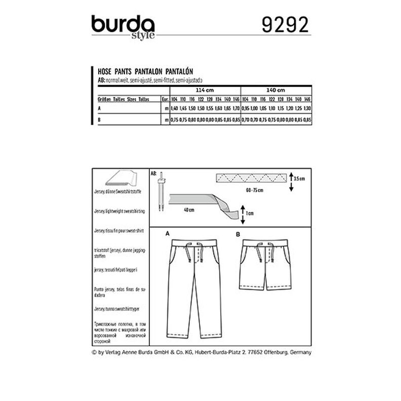 Spodnie, Burda 9292 | 104-146,  image number 9
