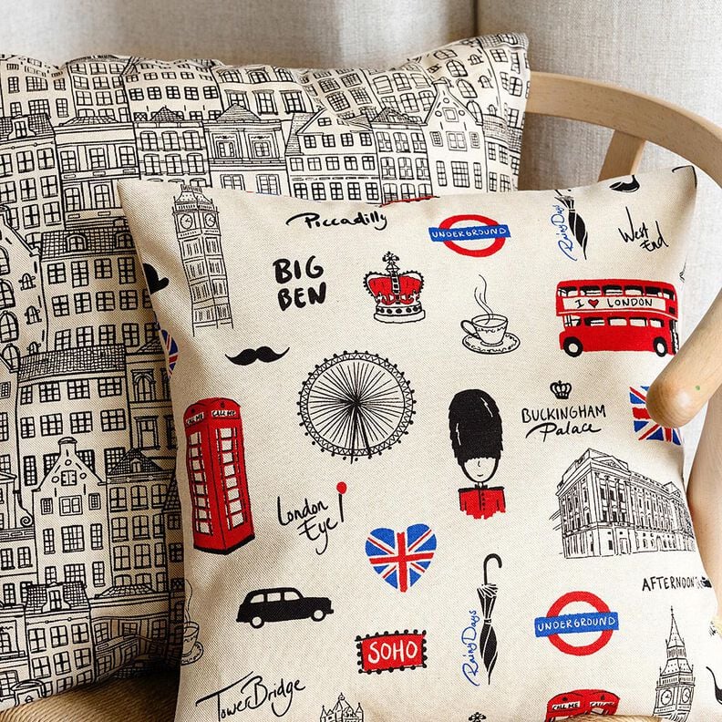 Tecido para decoração Meio linho Panamá Casas de cidade – natural/preto,  image number 6