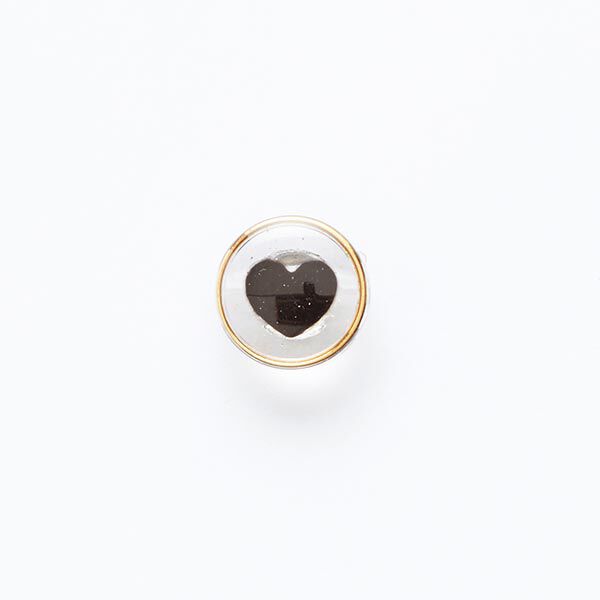 Botão com pé Coração com rebordo dourado [ Ø 11 mm ] – preto/dourado,  image number 1