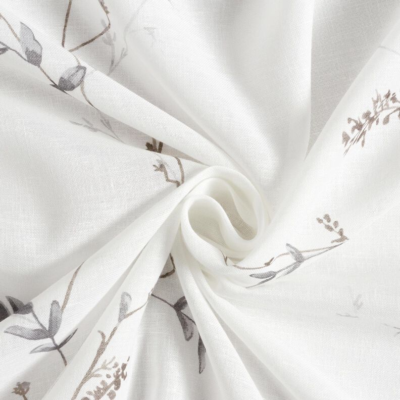 Tecido para cortinados Voile Ramos delicados – branco/cinzento-prateado,  image number 3