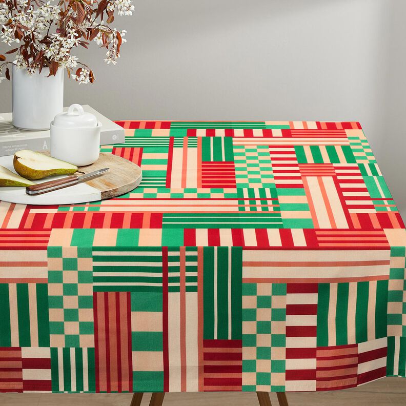 Tecido para decoração Meio linho Panamá Formas modernas – verde zimbro/vermelho escuro,  image number 9