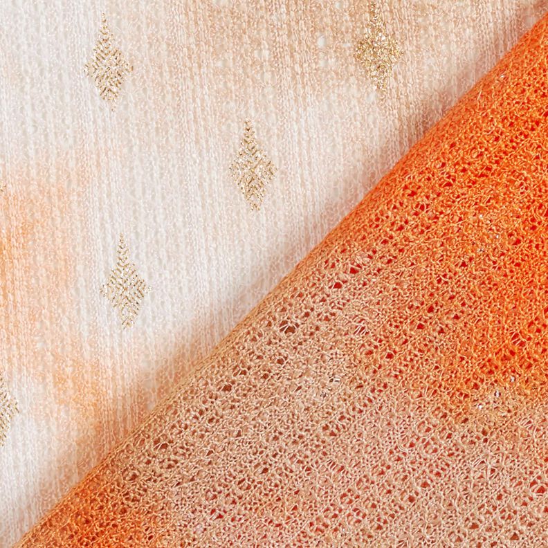 Renda em tricot Batik e losangos dourados – bege/laranja-pêssego,  image number 4