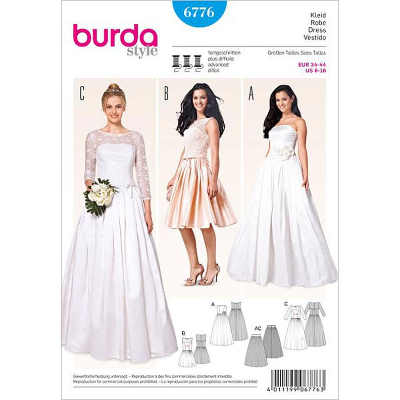 Vestido de noiva/ Vestido corset/ Saia, Burda 6776,  image number 1