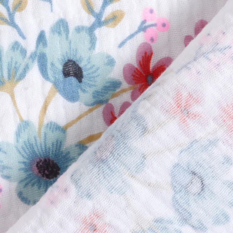 Musselina/ Tecido plissado duplo Flores da primavera com t&uacute;lipas &ndash; branco/laranja,  image number 4