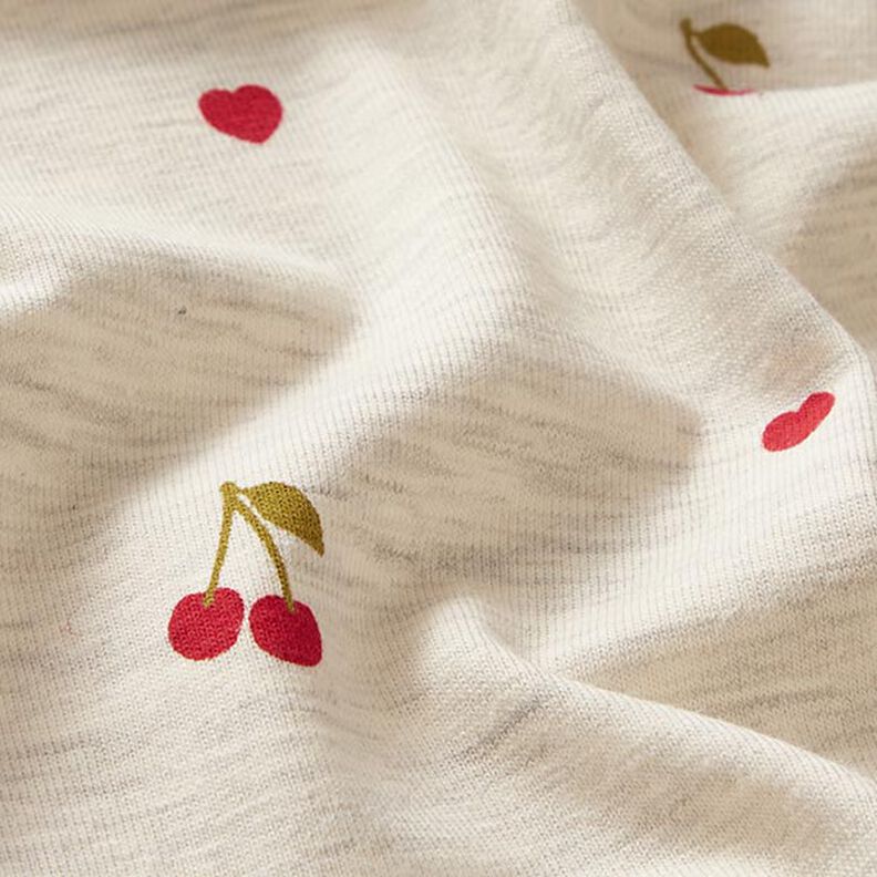 Jersey de algodão Cerejas e corações – natural/cinzento claro,  image number 2