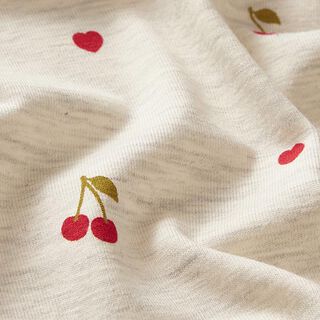 Jersey de algodão Cerejas e corações – natural/cinzento claro, 