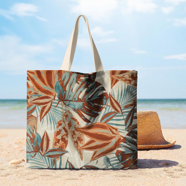 Tecido para exteriores Lona Folhas grandes – natural/terracota,  image number 6