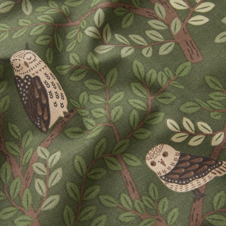 Tecido para decoração Meio linho Panamá Corujas da floresta – verde escuro/cor de chocolate,  image number 2