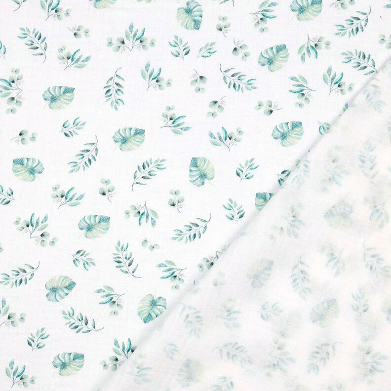 GOTS Musselina/ Tecido plissado duplo Folhas da selva | by Poppy – branco/menta clara,  image number 4