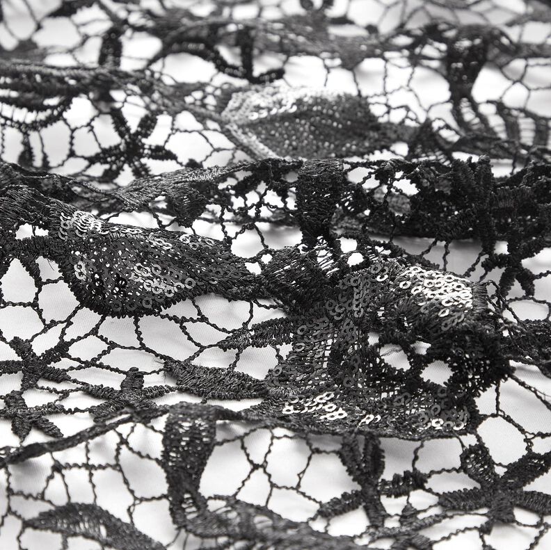 Tecido de renda Com lantejoulas e rebordo recortado – preto,  image number 2